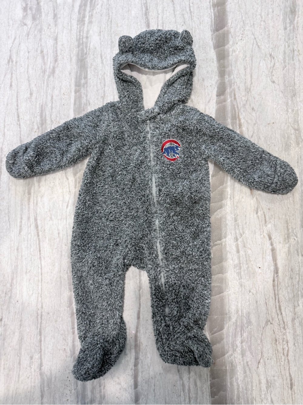 MLB Gray Plush Hooded Baby Footie with Team Crest